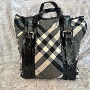 Burberry Nylon & Leather Black Beat Check Tote Bag